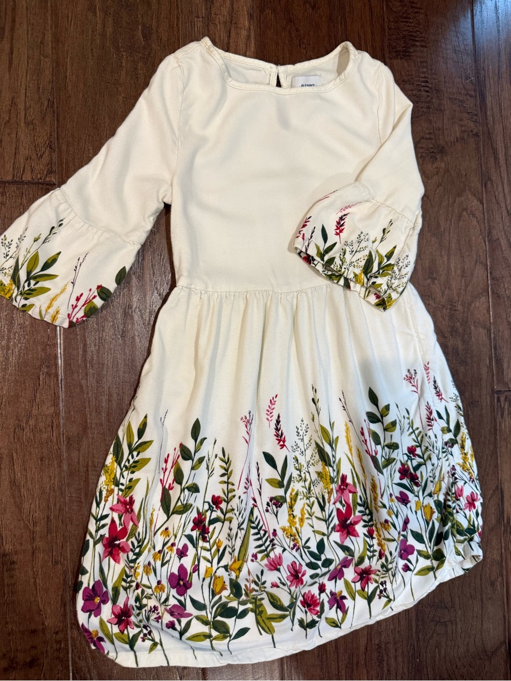 Old Navy Girls Ivory Floral Fit & Flare Summer Dress Size 6/7 (Small)